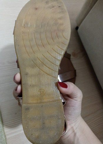 38 Beden Bej Deri Kadın Dolgu Topuklu Sandalet