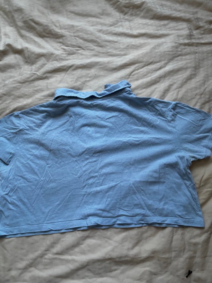 Mavi Kısa Kollu Denim Kadın Gömlek - Görsel 2