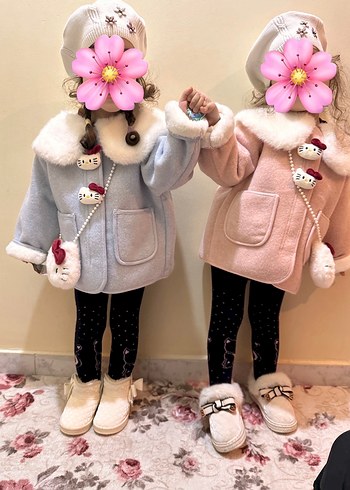 Kız Çocuk Beyaz Kürklü kaşe kaban - Görsel 2