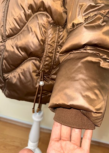 Kahverengi Parlak Kürklü Kız Mont - Görsel 3