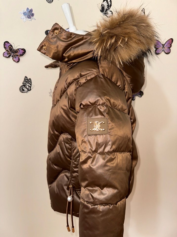 Kahverengi Parlak Kürklü Kız Mont - Görsel 2