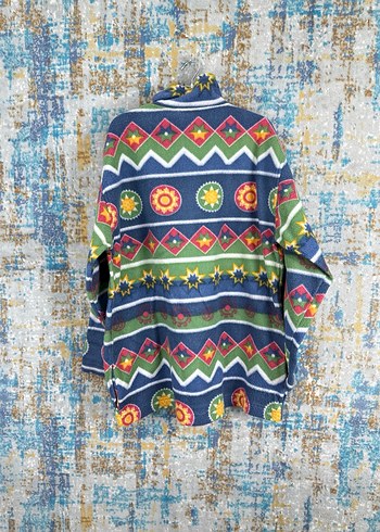 American Vintage Renkli Desenli Yüksek Yakalı Erkek Triko Sweatshirt