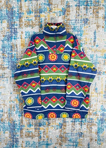 xl Beden Renkli Desenli Yüksek Yakalı Erkek Triko Sweatshirt