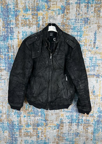 l Beden Siyah Deri Erkek Biker vintage Ceket