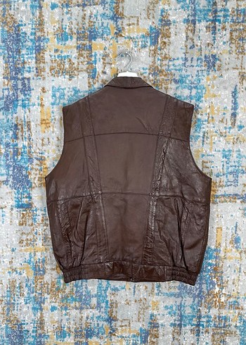 m Beden Kahverengi Deri vintage Erkek Yelek