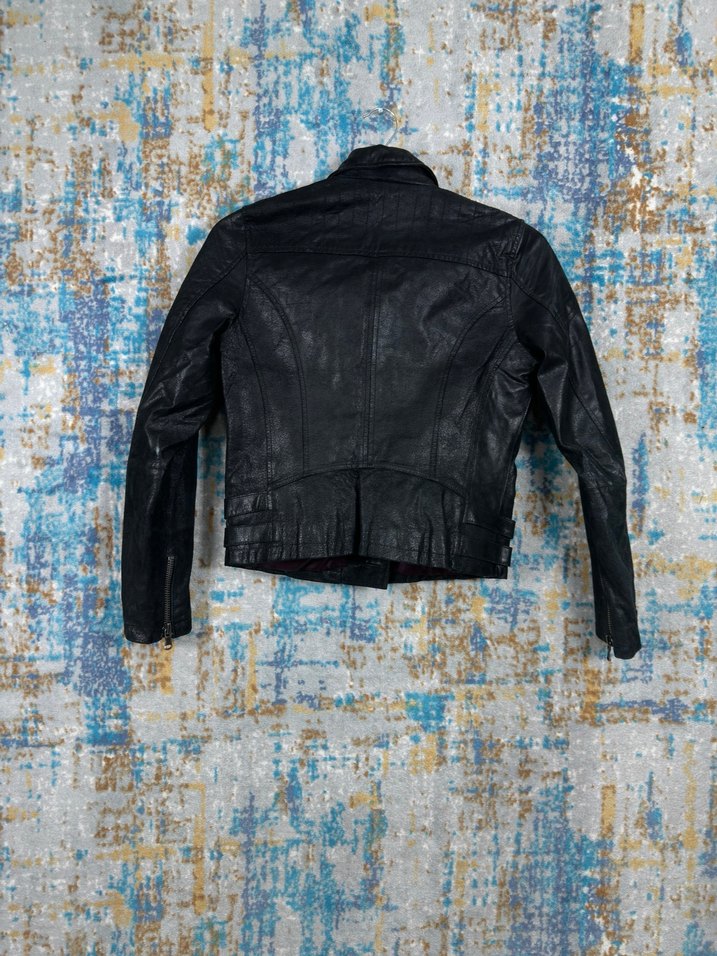Vintage  Siyah Deri Biker Ceket - Görsel 5