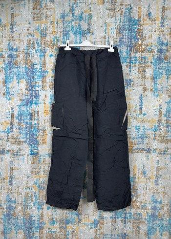 Erkek Siyah Kayak Pantolonu, Bol Kesim, Kemerli - Görsel 4