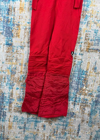 Kırmızı Parlak Keten Kadın Uzun Tulum - Görsel 2