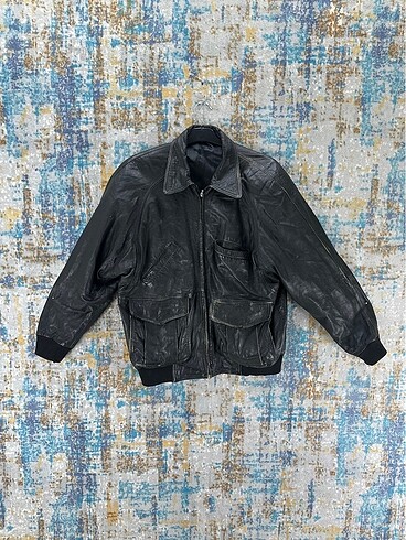 Vintage deri pilot bomber ceket