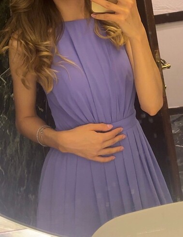 36 Beden mor Renk Lila Şifon Elbise