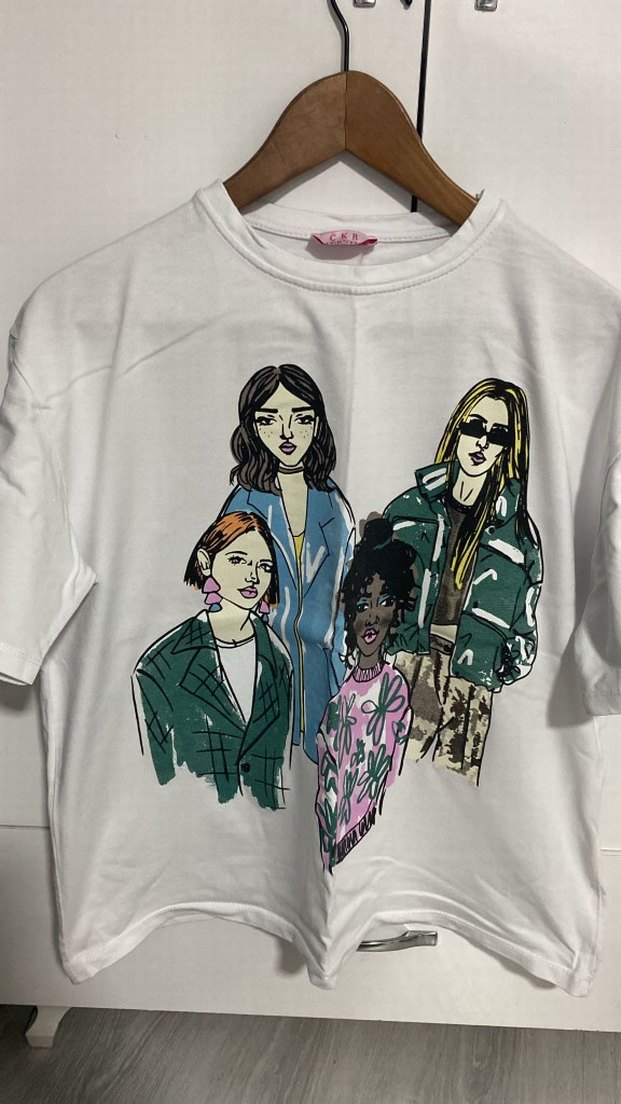 Baskılı Beyaz Kadın Tişört - Görsel 2