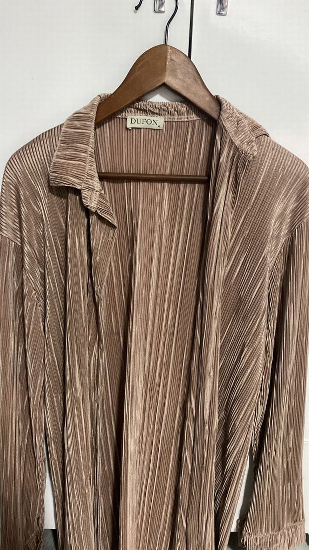 Bej Pilili Keten Kadın Gömlek - Görsel 2