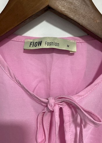 Pembe Keten V Yakalı Fırfırlı Kız Bluzu - Görsel 3