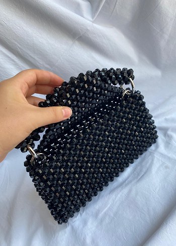 Beden siyah Renk Siyah Boncuklu Örgü Kadın Çanta PETEK BONCUK