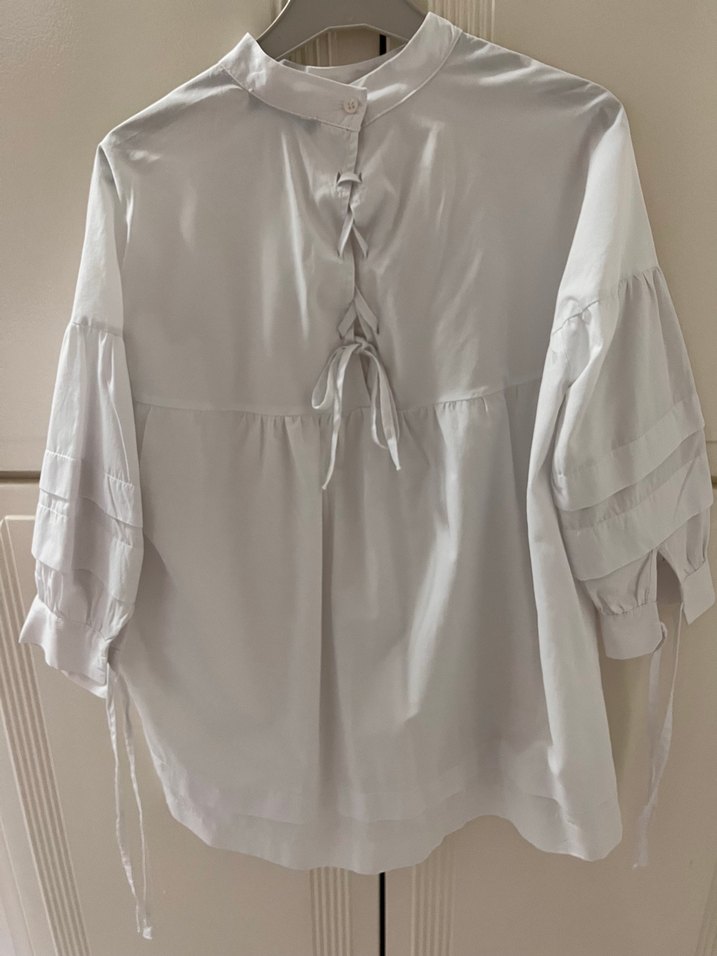 Beyaz poplin Kısa Kollu Pilili Gömlek - Görsel 3