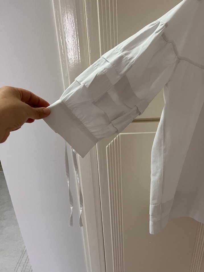 Beyaz poplin Kısa Kollu Pilili Gömlek - Görsel 2