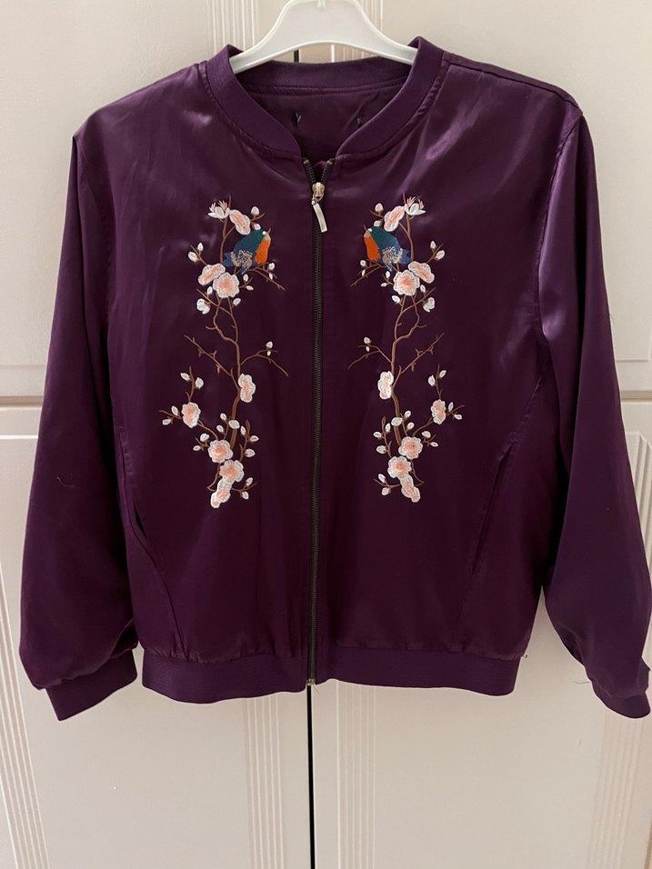 Mor Nakışlı Kadın Bomber Ceket - Görsel 2