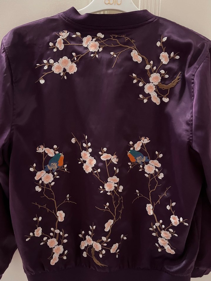 Mor Nakışlı Kadın Bomber Ceket - Görsel 4