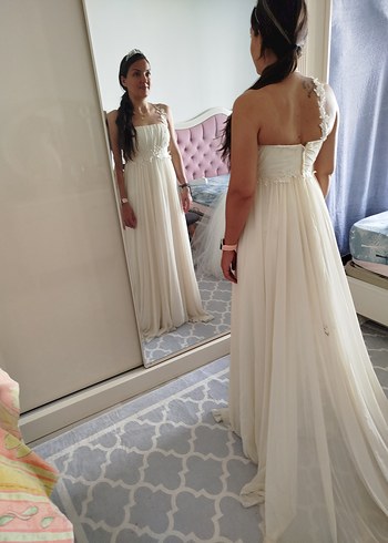 Straplez Midi Bohem Beyaz A Kesim Gelinlik - Görsel 2