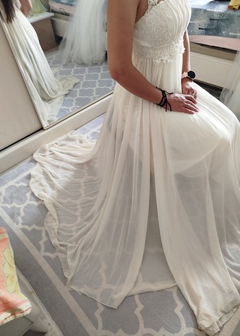 Straplez Midi Bohem Beyaz A Kesim Gelinlik - Görsel 4