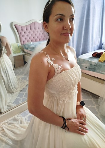 Straplez Midi Bohem Beyaz A Kesim Gelinlik - Görsel 5