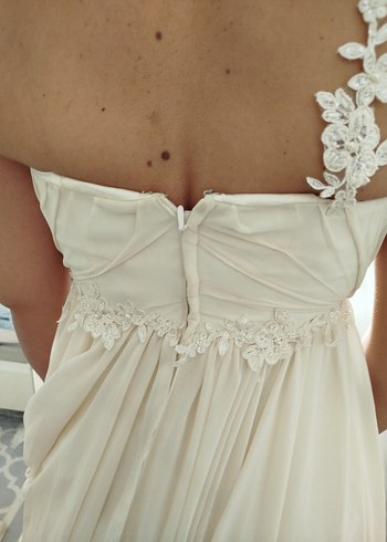 Straplez Midi Bohem Beyaz A Kesim Gelinlik - Görsel 6