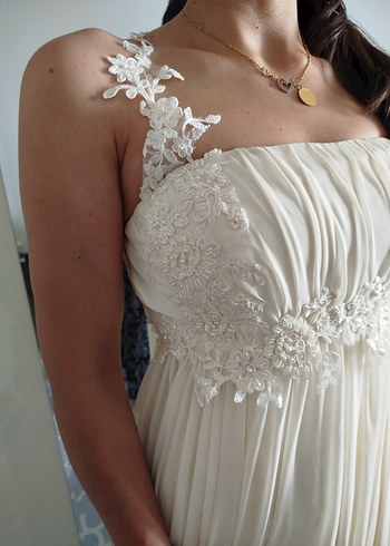 Straplez Midi Bohem Beyaz A Kesim Gelinlik - Görsel 7