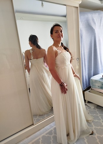 Straplez Midi Bohem Beyaz A Kesim Gelinlik - Görsel 8