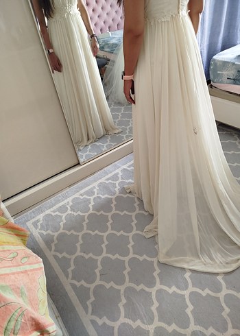 Straplez Midi Bohem Beyaz A Kesim Gelinlik - Görsel 9