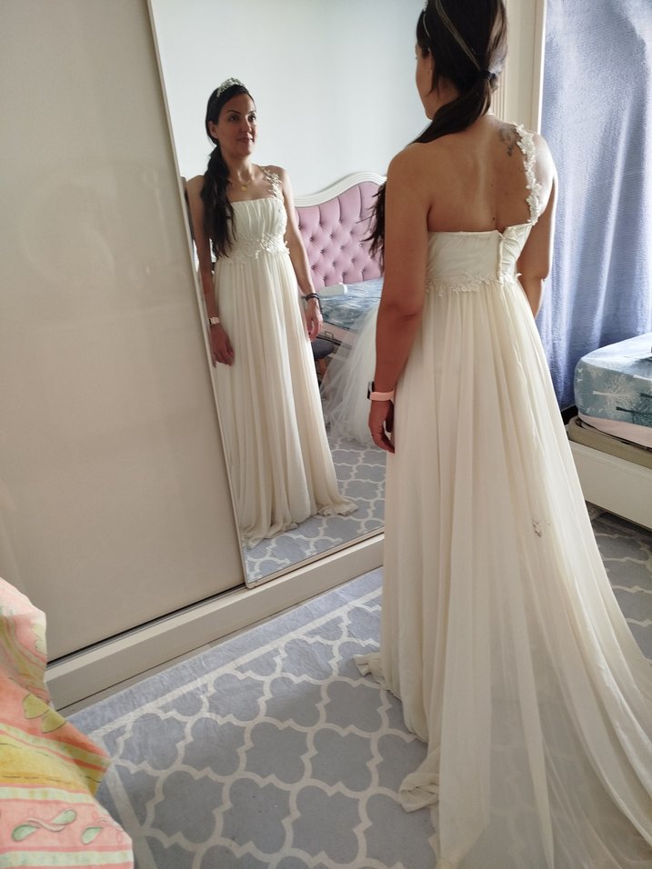 Straplez Midi Bohem Beyaz A Kesim Gelinlik - Görsel 2