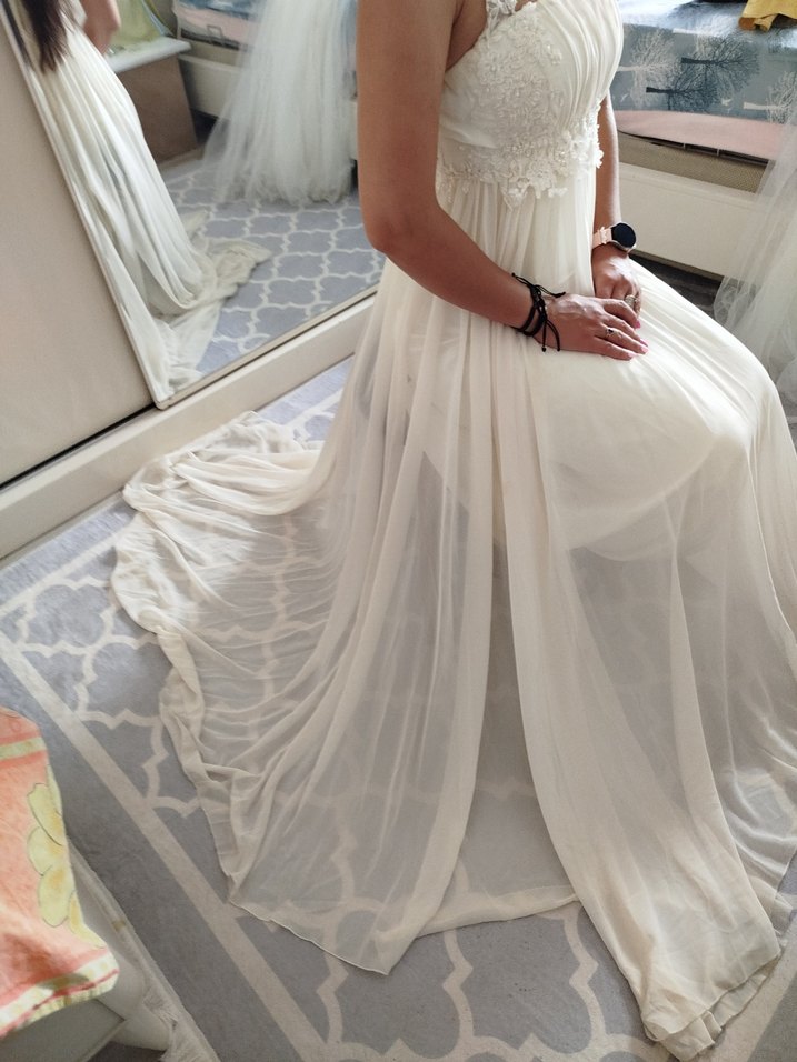 Straplez Midi Bohem Beyaz A Kesim Gelinlik - Görsel 4