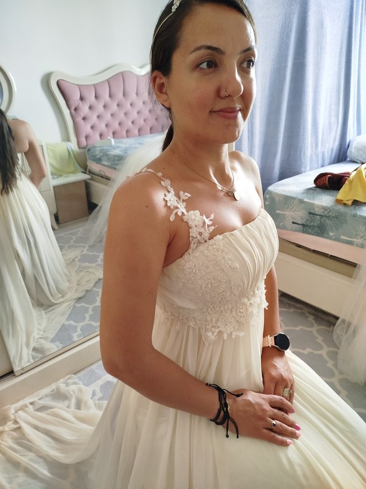 Straplez Midi Bohem Beyaz A Kesim Gelinlik - Görsel 5