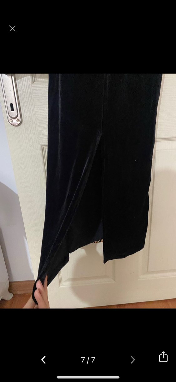 Siyah Parlak Pul Payetli Uzun Abiye Elbise - Görsel 5