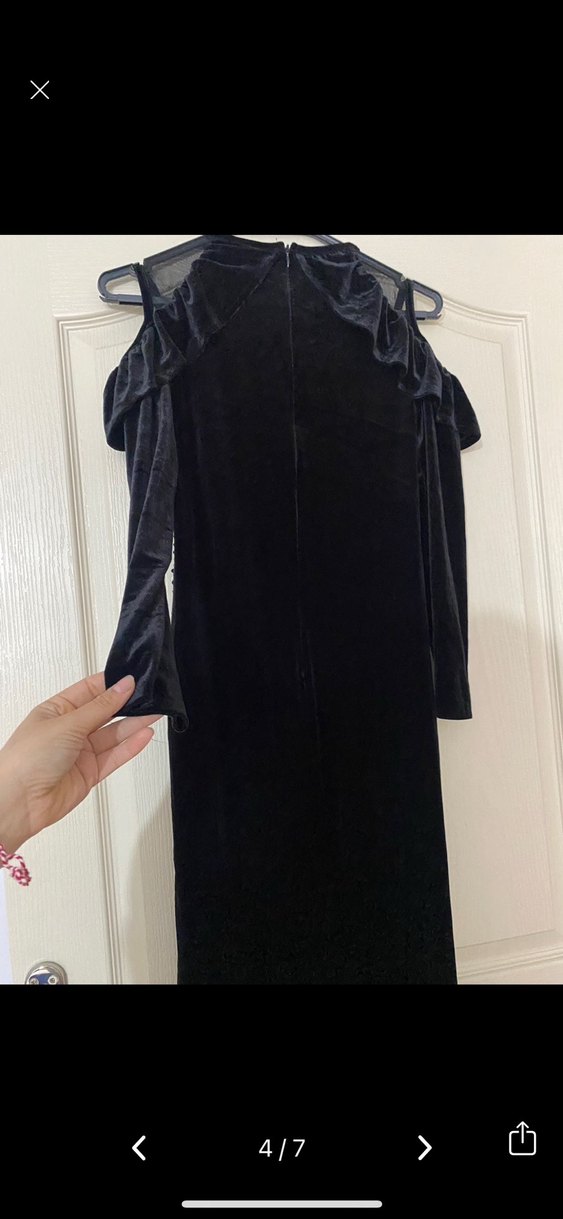 Siyah Parlak Pul Payetli Uzun Abiye Elbise - Görsel 4