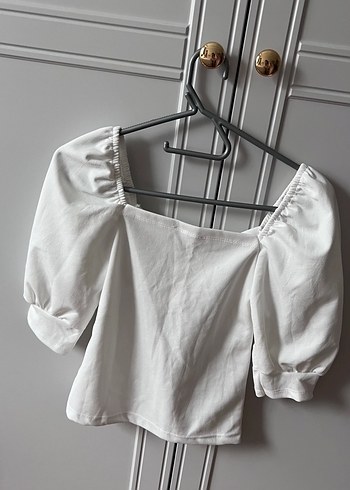 Beyaz balon kol tisort - Görsel 3