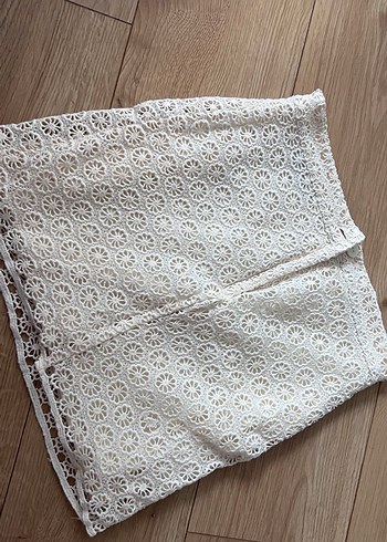 Dantel Detaylı krem renk Midi Etek - Görsel 3