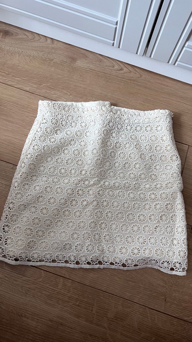 Dantel Detaylı krem renk Midi Etek - Görsel 2