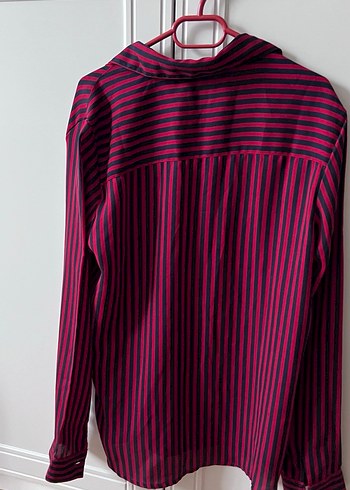 Bordo Siyah Çizgili Uzun Kollu Kadın Gömlek - Görsel 4