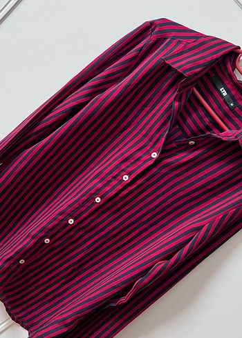 Bordo Siyah Çizgili Uzun Kollu Kadın Gömlek - Görsel 3
