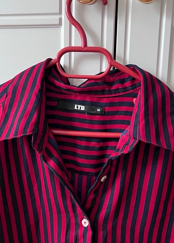 Bordo Siyah Çizgili Uzun Kollu Kadın Gömlek - Görsel 2