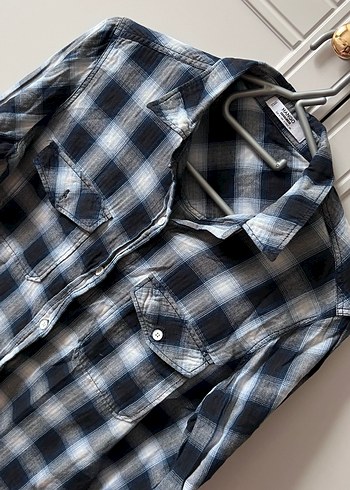 Kadın Mavi Kareli Gömlek - Görsel 4