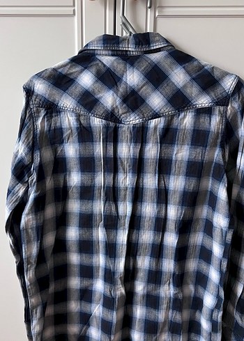 Kadın Mavi Kareli Gömlek - Görsel 3