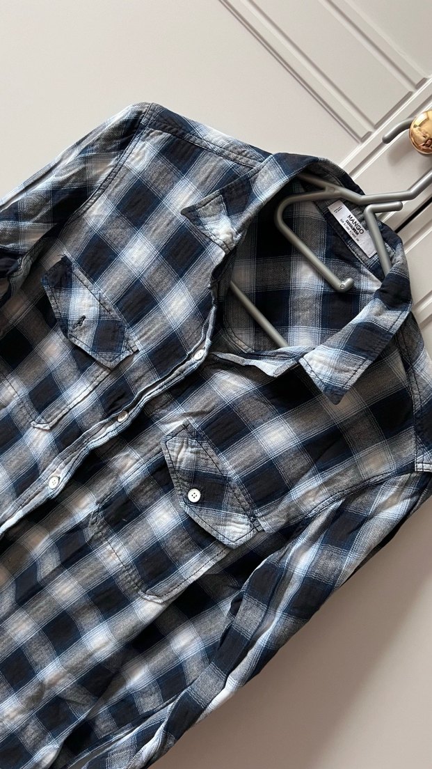 Kadın Mavi Kareli Gömlek - Görsel 4