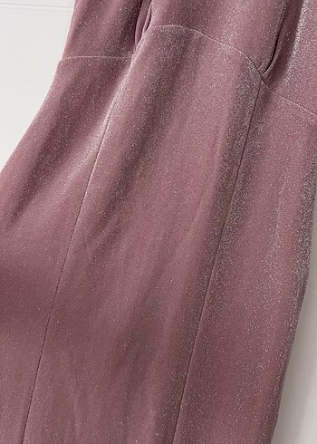 Gül kurusu renge yakin parlak simli elbise - Görsel 4