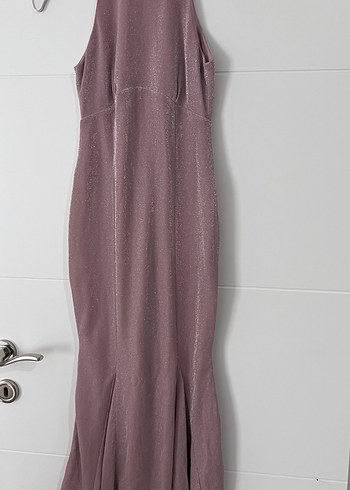 Gül kurusu renge yakin parlak simli elbise - Görsel 2