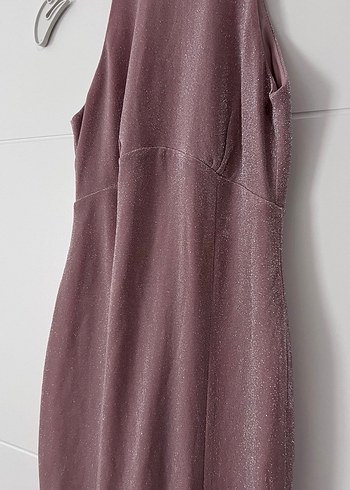 Gül kurusu renge yakin parlak simli elbise - Görsel 3