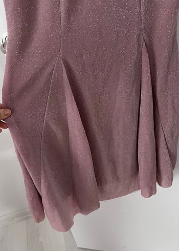 Gül kurusu renge yakin parlak simli elbise - Görsel 6