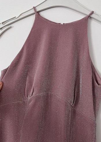 Gül kurusu renge yakin parlak simli elbise - Görsel 7