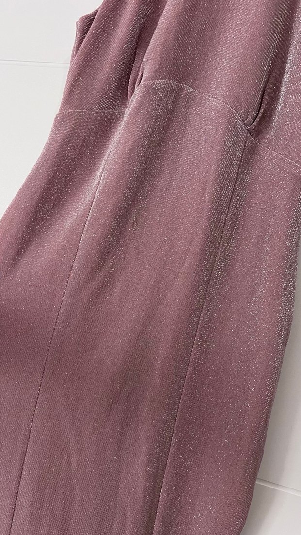 Gül kurusu renge yakin parlak simli elbise - Görsel 4