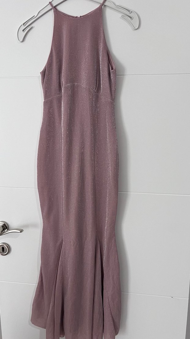 Gül kurusu renge yakin parlak simli elbise - Görsel 2